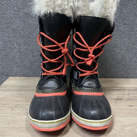 SOREL Snow Boots Women Sz 5 Waterproof Carnival Black Coral Faux Fur NY1858-011 - Picture 3 of 9